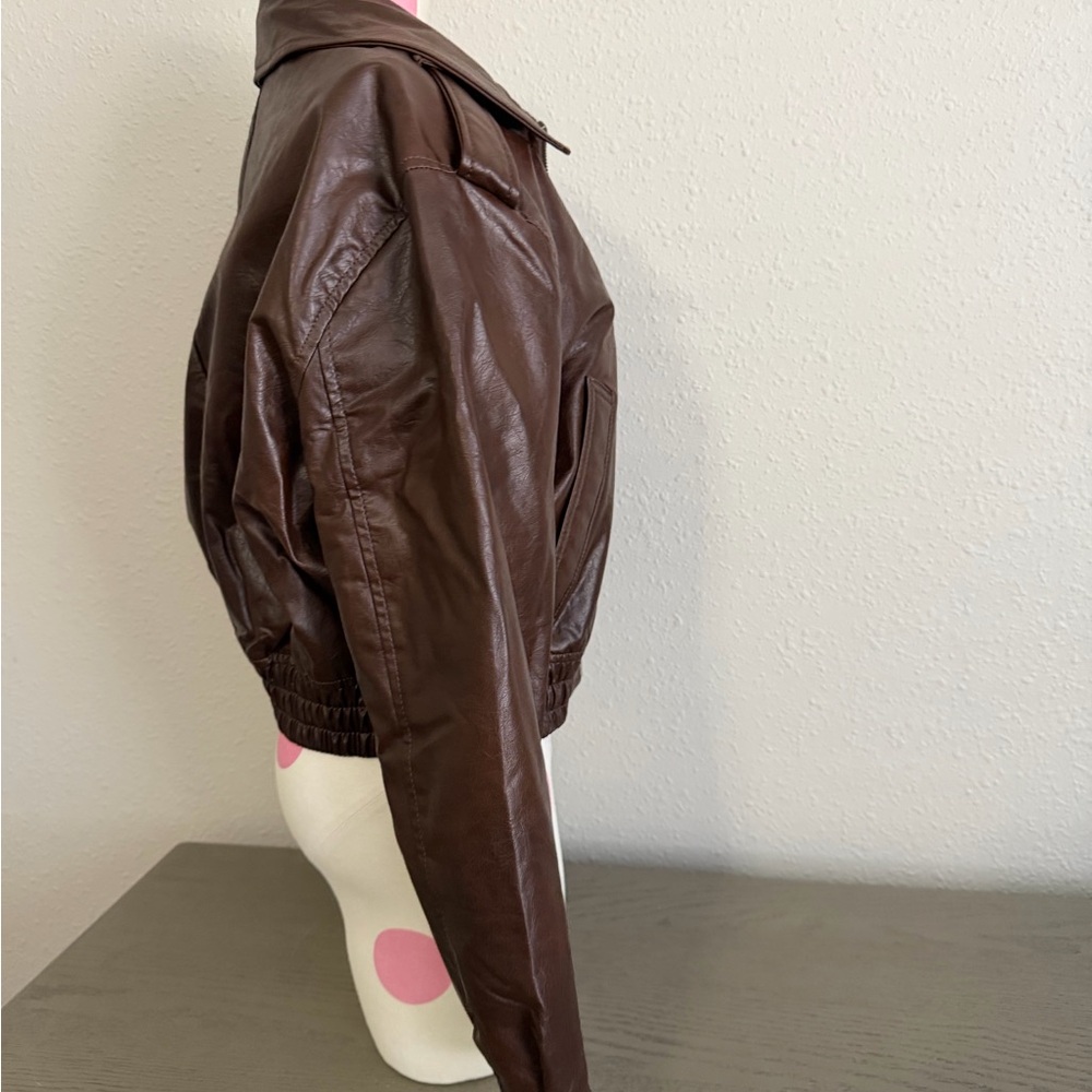 American eagle cropped faux leather bomber jacket S - Picture 6 of 6